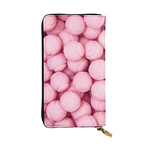 OrcoW Bright Pink Tennis Balls Print Leather Wallet Long Purse Clutch Bag Coin Pocket Travel Wallet Waterproof Credit Card Holder for Men Women, Schwarz , Einheitsgröße von OrcoW