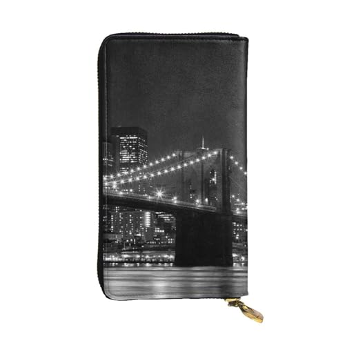 OrcoW Brooklyn Bridge Print Leder Geldbörse Lange Geldbörse Clutch Tasche Münzfach Reisebrieftasche Wasserdicht Kreditkartenetui für Männer Frauen, Schwarz , Einheitsgröße von OrcoW