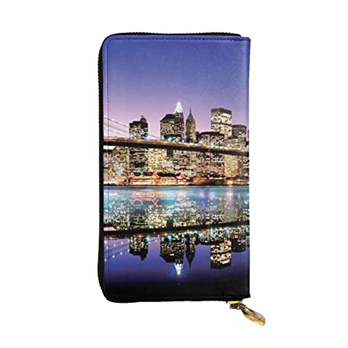 OrcoW Brooklyn Bridge Print Leder Geldbörse Lange Geldbörse Clutch Tasche Münzfach Reisebrieftasche Wasserdicht Kreditkartenetui für Männer Frauen, Schwarz , Einheitsgröße von OrcoW