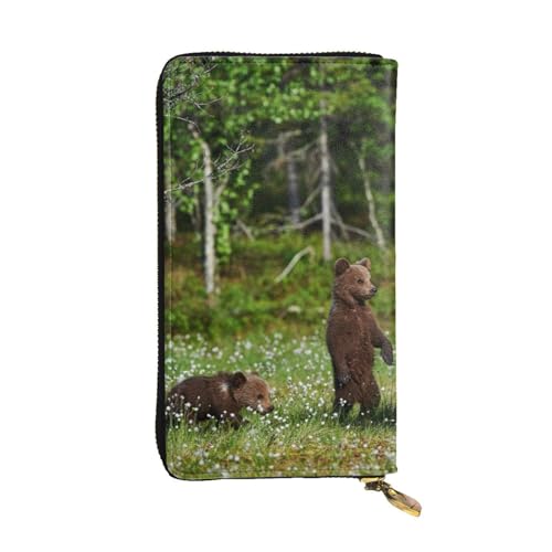 OrcoW Brown Bear Print Leder Geldbörse Lange Geldbörse Clutch Tasche Münzfach Reise Brieftasche Wasserdicht Kreditkartenetui für Männer Frauen, Schwarz , Einheitsgröße von OrcoW