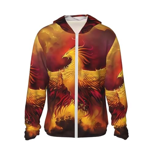 OrcoW Fantasy Phoenix Print Sonnenschutz Hoodie Jacke Full Zip Langarm Sonnenshirt mit Taschen, Schwarz , XXL von OrcoW