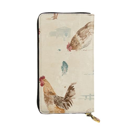 OrcoW Kunst Huhn Tier Malerei Druck Leder Geldbörse Lange Geldbörse Clutch Tasche Münzfach Reise Brieftasche Wasserdicht Kreditkartenhalter für Männer Frauen, Schwarz , Einheitsgröße von OrcoW