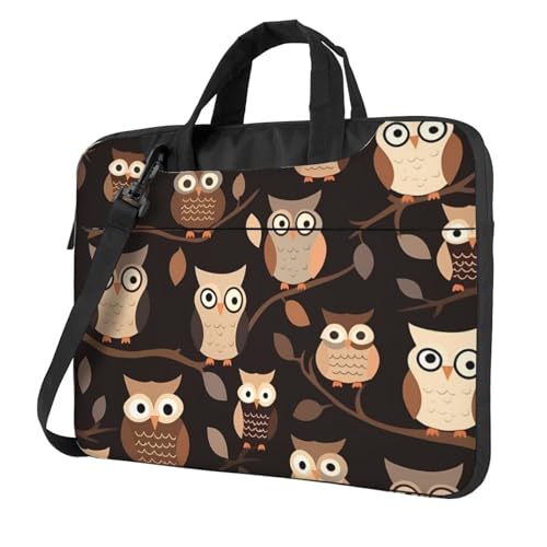 OrcoW Laptoptasche mit niedlichem Cartoon-Eulen-Druck, wasserdicht, Laptoptasche, Aktentasche mit Griff, für 33 - 35,6 cm (13 - 14 - 15,6 Zoll), Schwarz , 14 inch von OrcoW