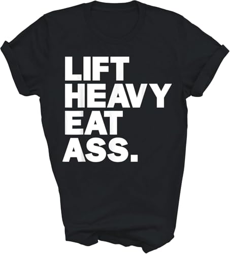 OrcoW Lift Heavy Eat Ass Lustiger Humor Workout Fitness Gym T-Shirt für Männer Frauen Schwarz, Schwarz , M von OrcoW