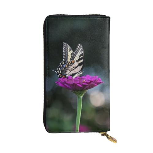 OrcoW Schmetterlinge und Blumen Drucken Leder Geldbörse Lange Geldbörse Clutch Tasche Münzfach Reise Brieftasche Wasserdicht Kreditkartenetui für Männer Frauen, Schwarz , Einheitsgröße von OrcoW