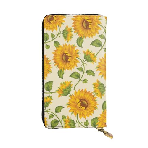 OrcoW Schöne Sonnenblume Druck Leder Geldbörse Lange Geldbörse Clutch Tasche Münzfach Reise Brieftasche Wasserdicht Kreditkartenhalter für Männer Frauen, Schwarz , Einheitsgröße von OrcoW