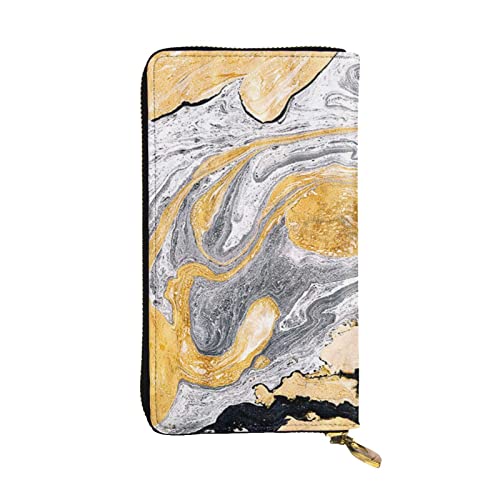 OrcoW Schwarz Golden Marmor Tinte Druck Leder Geldbörse Lange Geldbörse Clutch Tasche Münzfach Reise Brieftasche Wasserdicht Kreditkartenhalter für Männer Frauen, Schwarz , Einheitsgröße von OrcoW