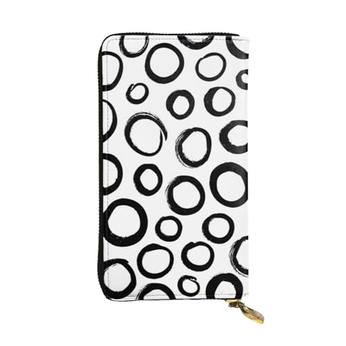 OrcoW Schwarz und Weiß Polka Dot Print Leder Geldbörse Lange Geldbörse Clutch Tasche Münzfach Reise Brieftasche Wasserdicht Kreditkartenetui für Männer Frauen, Schwarz , Einheitsgröße von OrcoW