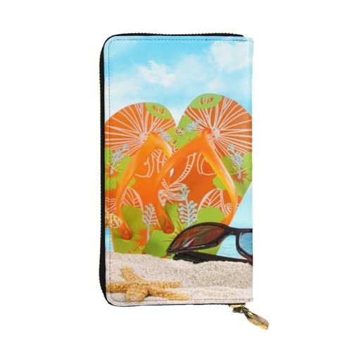 OrcoW Strand Landschaft Druck Leder Geldbörse Lange Geldbörse Clutch Tasche Münzfach Reise Brieftasche Wasserdicht Kreditkartenhalter für Männer Frauen, Schwarz , Einheitsgröße von OrcoW