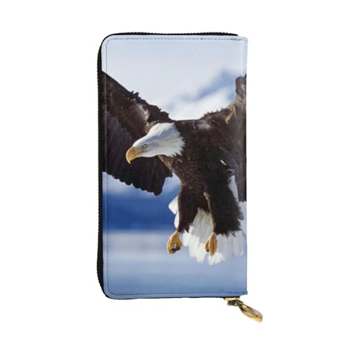 OrcoW Tiere Weißkopfseeadler Druck Leder Geldbörse Lange Geldbörse Clutch Tasche Münzfach Reise Brieftasche Wasserdicht Kreditkartenhalter für Männer Frauen, Schwarz , Einheitsgröße von OrcoW