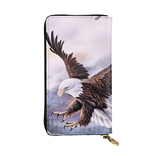 OrcoW Weißkopfseeadler Druck Leder Geldbörse Lange Geldbörse Clutch Tasche Münzfach Reise Brieftasche Wasserdicht Kreditkartenhalter für Männer Frauen, Schwarz , Einheitsgröße von OrcoW