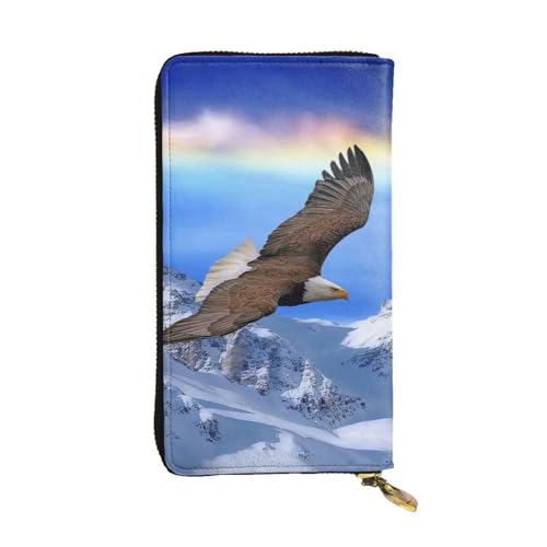 OrcoW Weißkopfseeadler Fliegender Druck Leder Geldbörse Lange Geldbörse Clutch Tasche Münzfach Reisebrieftasche Wasserdicht Kreditkartenetui für Männer Frauen, Schwarz , Einheitsgröße von OrcoW