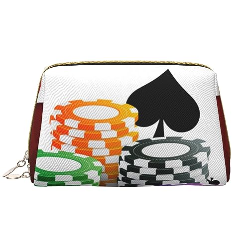 Poker Turnier Print Leder Kosmetiktasche Tragbare Wasserdichte Make-up-Tasche Reise Kulturbeutel Make-up Organizer für Mädchen Frauen Frau Geschenk, weiß, Einheitsgröße von OrcoW