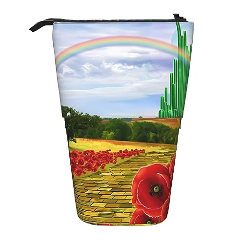 Poppies Field Brick Road Stand Pencil Holder Retractable Telescopic Pencil Case Cute Pen Pouch Pop Up Pencil Bag Portable Multifunctional Makeup Bag Stationery Organizer for School Office, Schwarz , von OrcoW