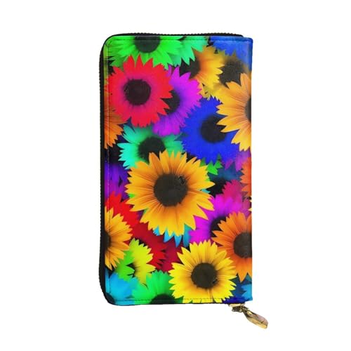 Regenbogen Sonnenblume Druck Lange Leder Geldbörse für Männer Frauen Wasserdicht Tragbare Clutch Tasche Münzbörse für Reisen Mädchen Einkaufen Büro Geschenk, Schwarz , Einheitsgröße von OrcoW