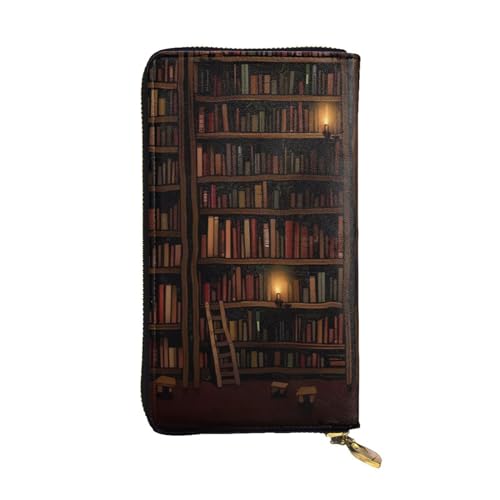 Room Library Print Lange Ledergeldbörse für Männer Frauen Wasserdichte Tragbare Clutch Tasche Münzgeldbörse für Reisen Mädchen Einkaufen Büro Geschenk, Schwarz , Einheitsgröße von OrcoW