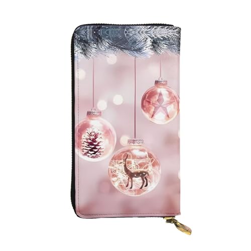 Rosa Weihnachten Ball Druck Lange Leder Geldbörse für Männer Frauen Wasserdicht Tragbare Clutch Tasche Münzbörse für Reisen Mädchen Einkaufen Büro Geschenk, Schwarz , Einheitsgröße von OrcoW