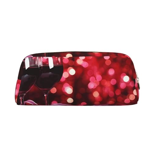 Roses and Glasses of Red Wine Printed Pencil Case Leather Makeup Bag Portable Travel Toiletry Bag Zipper Small Storage Bag for Women Girls, gold, Einheitsgröße, Kulturbeutel von OrcoW