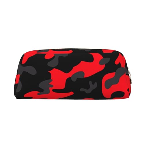 Rotes Camo bedrucktes Federmäppchen Leder Make-up Tasche Tragbare Reise Kulturbeutel Reißverschluss Kleine Aufbewahrungstasche für Frauen Mädchen, gold, Einheitsgröße, Kulturbeutel von OrcoW