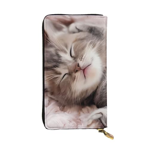 Schlafende Katze Druck Lange Leder Geldbörse für Männer Frauen Wasserdicht Tragbare Clutch Tasche Münzbörse für Reisen Mädchen Einkaufen Büro Geschenk, Schwarz , Einheitsgröße von OrcoW