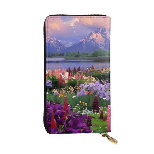 Schöne Blumen Berg Druck Lange Leder Geldbörse für Männer Frauen Wasserdicht Tragbare Clutch Tasche Münzbörse für Reisen Mädchen Einkaufen Büro Geschenk, Schwarz , Einheitsgröße von OrcoW