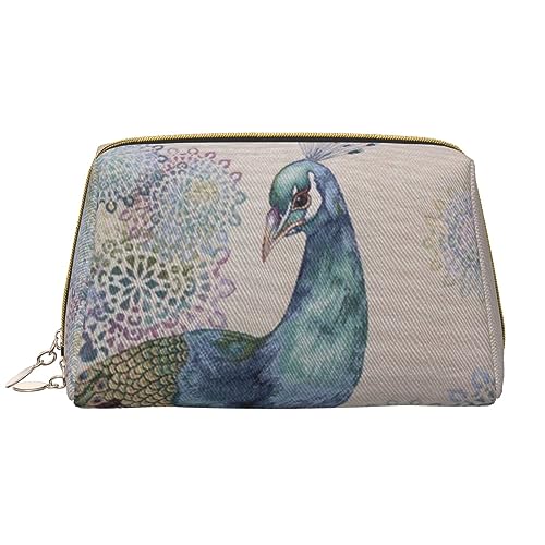 Schöne Kosmetiktasche aus Leder mit Pfauenmuster, tragbar, wasserdicht, Make-up-Tasche, Reise-Kulturbeutel, Make-up-Organizer für Mädchen, Frauen, Ehefrau, Geschenk, weiß, Einheitsgröße von OrcoW