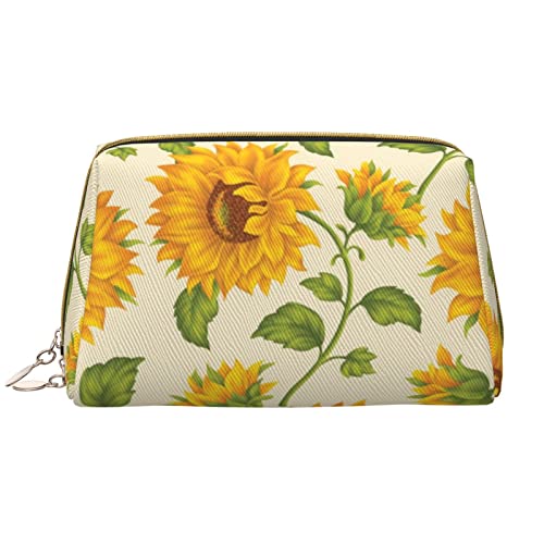 Schöne Kosmetiktasche aus Leder mit Sonnenblumen-Druck, tragbar, wasserdicht, Make-up-Tasche, Reise-Kulturbeutel, Make-up-Organizer für Mädchen, Frauen, Ehefrau, Geschenk, weiß, Einheitsgröße von OrcoW