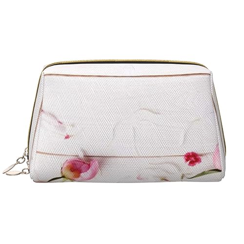 Schöne Pfingstrosen Print Leder Kosmetiktasche Tragbare Wasserdichte Make-up-Tasche Reise Kulturbeutel Make-up Organizer für Mädchen Frauen Frau Geschenk, weiß, Einheitsgröße von OrcoW