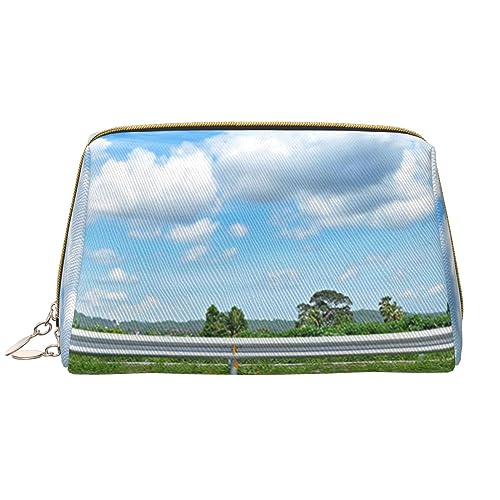 Schöne Roadside View Print Leder Kosmetiktasche Tragbare Wasserdichte Make-up Tasche Reise Kulturbeutel Make-up Organizer für Mädchen Frauen Frau Geschenk, weiß, Einheitsgröße von OrcoW