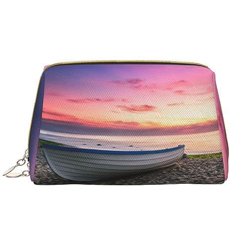 Schöne Sonnenuntergang Landschaft Druck Leder Kosmetiktasche Tragbare Wasserdichte Make-up Tasche Reise Kulturbeutel Make-up Organizer für Mädchen Frauen Frau Geschenk, weiß, Einheitsgröße von OrcoW