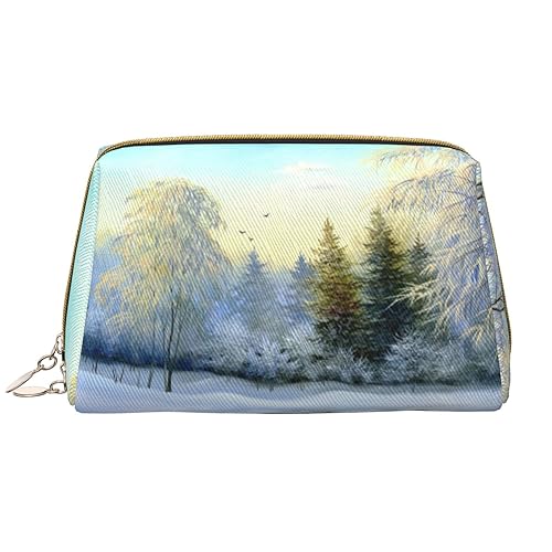 Schöne Winter Print Leder Kosmetiktasche Tragbare Wasserdichte Make-up Tasche Reise Kulturbeutel Make-up Organizer für Mädchen Frauen Frau Geschenk, weiß, Einheitsgröße von OrcoW