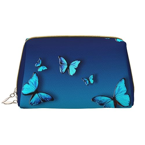 Schöne blaue Schmetterlings-Print Leder Kosmetiktasche Tragbare Wasserdichte Make-up-Tasche Reise Kulturbeutel Make-up Organizer für Mädchen Frauen Frau Geschenk, weiß, Einheitsgröße von OrcoW