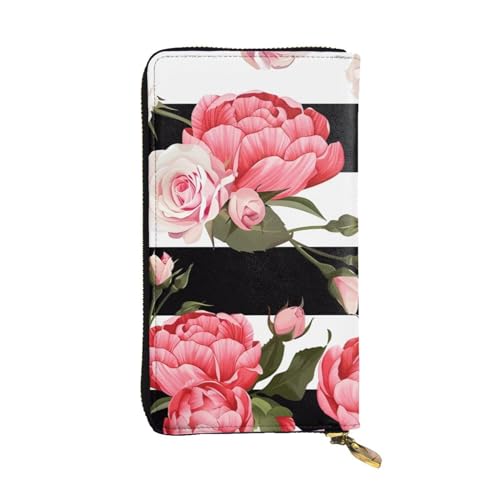 Schwarz Weiß Gestreifte Blumen Drucken Lange Leder Geldbörse für Männer Frauen Wasserdicht Tragbare Clutch Tasche Münzbörse für Reisen Mädchen Einkaufen Büro Geschenk, Schwarz , Einheitsgröße von OrcoW