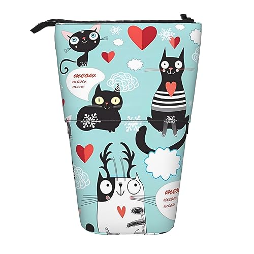 Schwarze und weiße Katzen Ständer Bleistifthalter einziehbare Teleskop-Bleistiftetui Niedliche Stifttasche Pop Up Bleistift Tasche Tragbare Multifunktionale Make-up Tasche Schreibwaren Organizer für von OrcoW