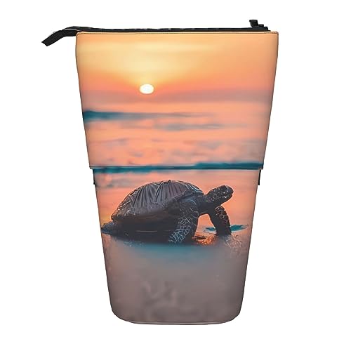 Sea Turtle Sunset Stand Pencil Holder Retractable Telescopic Pencil Case Cute Pen Pouch Pop Up Pencil Bag Portable Multifunctional Makeup Bag Stationery Organizer for School Office, Schwarz , von OrcoW