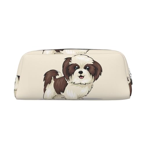 Shih Tzu Federmäppchen mit Hundemotiv, Leder, Make-up-Tasche, tragbar, Reise-Kulturbeutel, Reißverschluss, kleine Aufbewahrungstasche für Frauen und Mädchen, silber, Einheitsgröße, Kulturbeutel von OrcoW