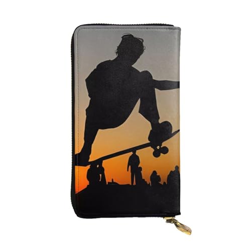 Skateboard Print Lange Leder Geldbörse für Männer Frauen Wasserdicht Tragbare Clutch Tasche Münzbörse für Reisen Mädchen Einkaufen Büro Geschenk, Schwarz , Einheitsgröße von OrcoW