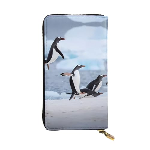 Snow Mountain Pinguin Print Lange Leder Geldbörse für Männer Frauen Wasserdicht Tragbare Clutch Tasche Münzgeldbörse für Reisen Mädchen Einkaufen Büro Geschenk, Schwarz , Einheitsgröße von OrcoW