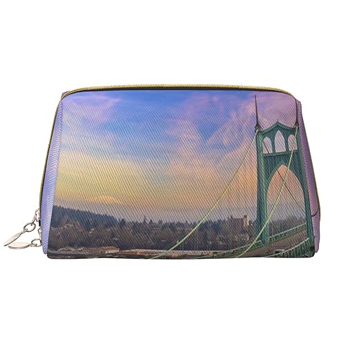 St Johns Bridge Print Leder Kosmetiktasche Tragbare Wasserdichte Make-up-Tasche Reise Kulturbeutel Make-up Organizer für Mädchen Frauen Frau Geschenk, weiß, Einheitsgröße von OrcoW