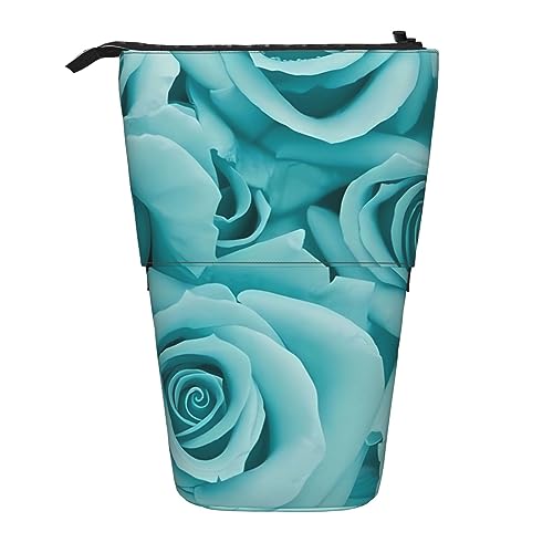 Stiftehalter mit türkisfarbenem Rosen-Ständer, einziehbar, teleskopisch, niedliches Stifteetui, Pop-Up-Bleistiftbeutel, tragbar, multifunktional, Make-up-Tasche, Schreibwaren-Organizer für Schule, von OrcoW