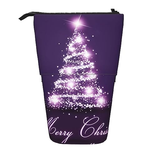 Stiftehalter mit violettem Weihnachtsbaum-Motiv, einziehbar, teleskopisch, niedliches Stifteetui, Pop-Up-Bleistiftbeutel, tragbar, multifunktional, Make-up-Tasche, Schreibwaren-Organizer für Schule, von OrcoW