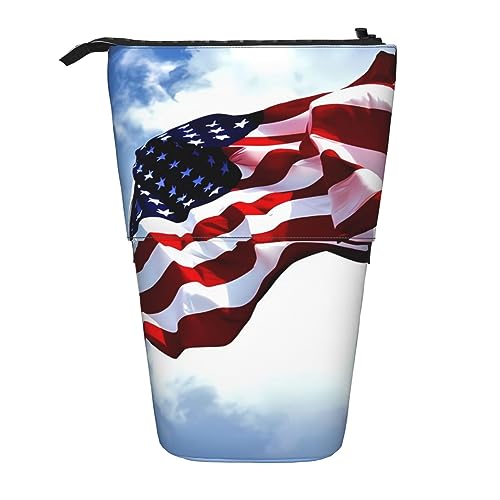 Stifthalter mit USA-Flagge, ausziehbar, Teleskop, niedliches Stifteetui, Pop-Up-Bleistiftbeutel, tragbar, multifunktional, Make-up-Tasche, Schreibwaren-Organizer für Schule, Büro, Schwarz , von OrcoW