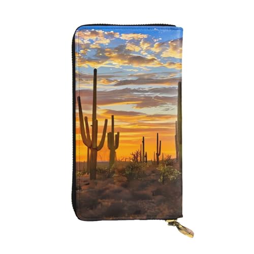 Sunset Cactus in Desert Print Lange Leder Geldbörse für Männer Frauen Wasserdicht Tragbare Clutch Tasche Münzgeldbörse für Reisen Mädchen Einkaufen Büro Geschenk, Schwarz , Einheitsgröße von OrcoW