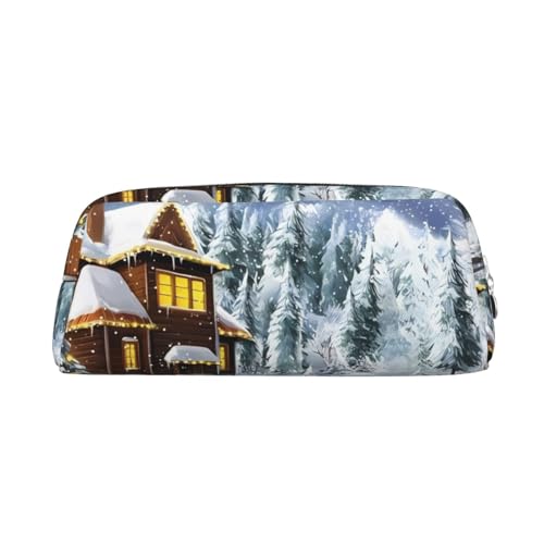 Weihnachten Winter Happy Scene Gedruckt Federmäppchen Leder Make-up Tasche Tragbare Reise Kulturbeutel Reißverschluss Kleine Aufbewahrungstasche für Frauen Mädchen, silber, Einheitsgröße, Kulturbeutel von OrcoW