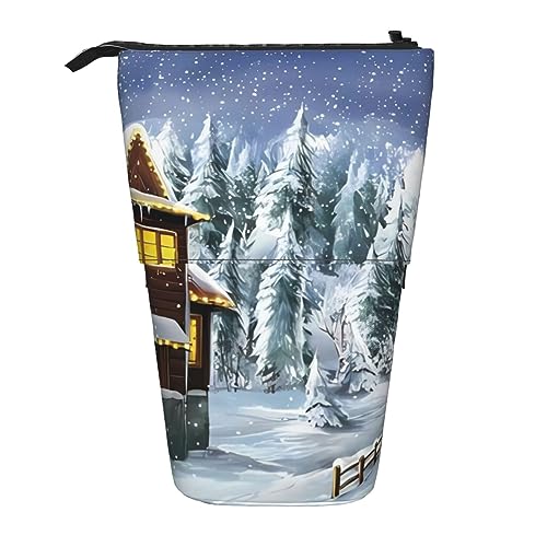 Weihnachten Winter Happy Scene Ständer Bleistifthalter Einziehbare Teleskop-Bleistiftetui Niedliche Stifttasche Pop Up Bleistift Tasche Tragbare Multifunktionale Make-up Tasche Schreibwaren Organizer von OrcoW