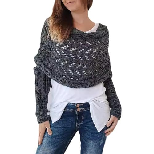 Ordaba 2024 Multifunktions-Strick-Zopfwickel, Shrugs für Damen, weicher Schal, 2-in-1-Pullover-Schal mit Ärmeln, dunkelgrau, One size von Ordaba