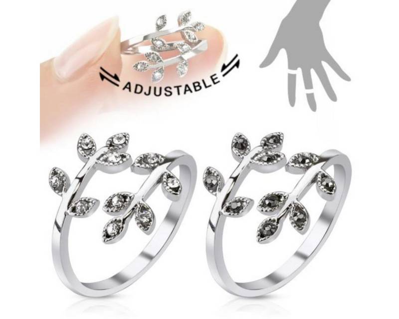 Order & Smile Schmuck Fingerring Midi Ring / Fingerspitzenring „Zirkonia Blätter“ verstellbar von Order & Smile Schmuck