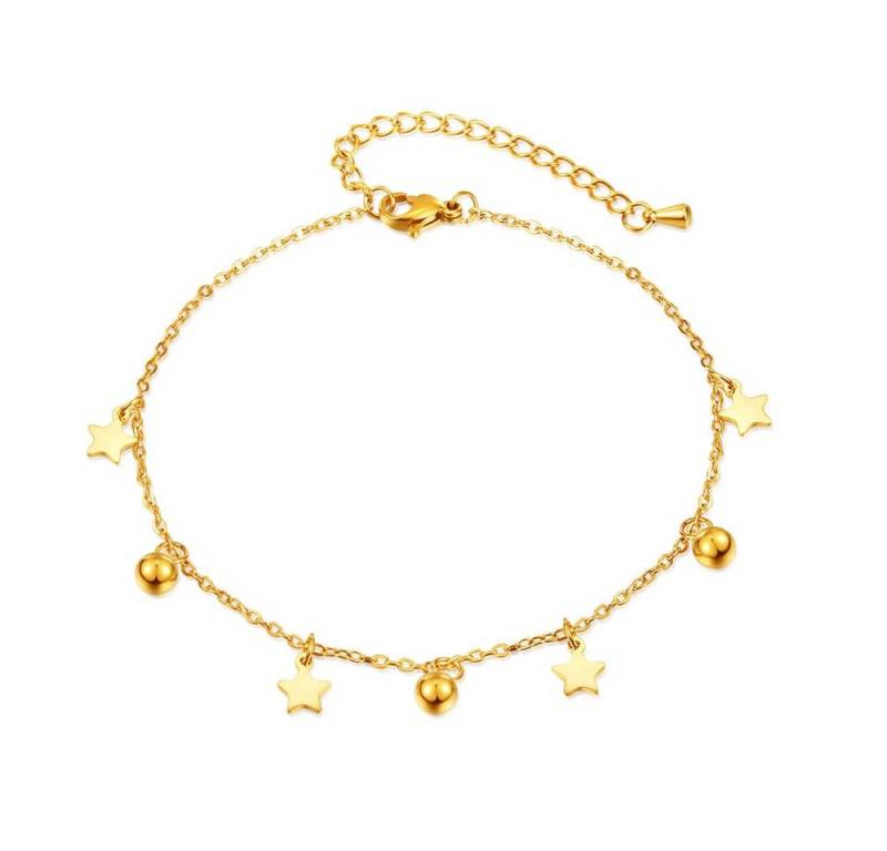Order & Smile Schmuck Fußkette mit Anhänger Fußkettchen Edelstahl Fußkette gold mit Sternen und Kugeln, pflegeleicht von Order & Smile Schmuck