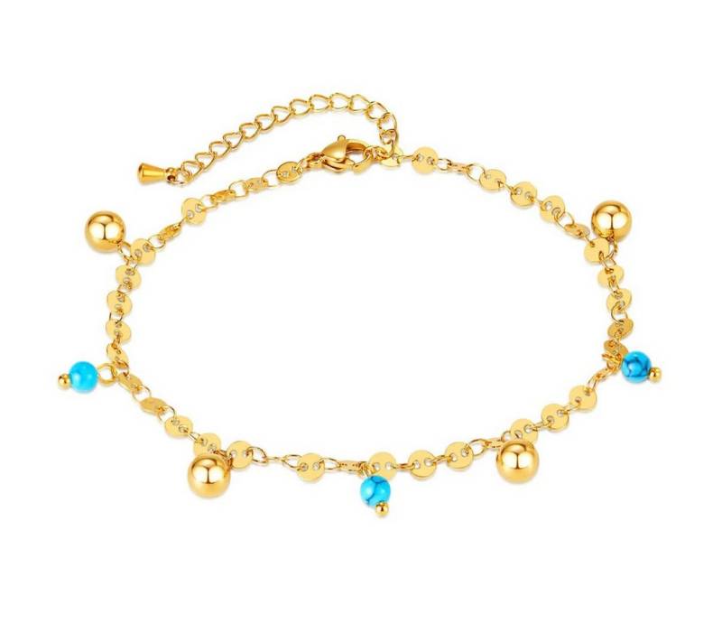 Order & Smile Schmuck Fußkette mit Anhänger Fußkettchen Edelstahl Fußkette gold mit Türkis Kugeln, pflegeleicht von Order & Smile Schmuck