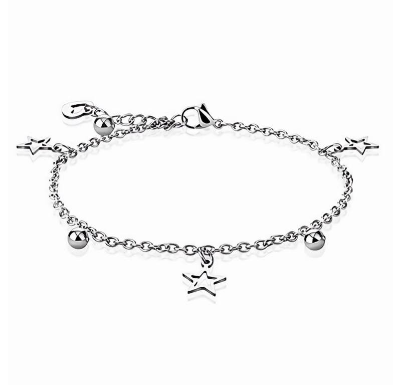 Order & Smile Schmuck Fußkette mit Anhänger Fußkettchen Edelstahl Fußkette silber mit Sternen und Kugeln, pflegeleicht von Order & Smile Schmuck